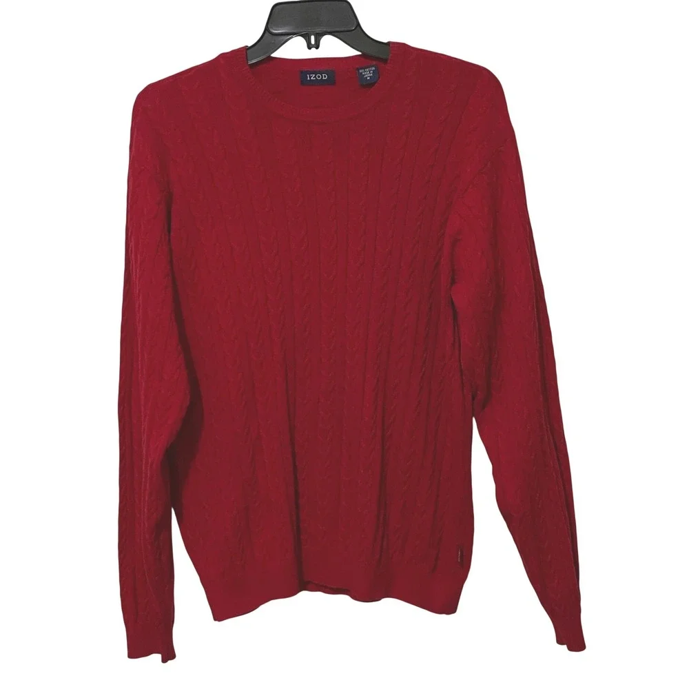Vtg 70s 80s Japan IZOD Cableknit Sweater Mens M Red Preppy Vibrant Academia Soft